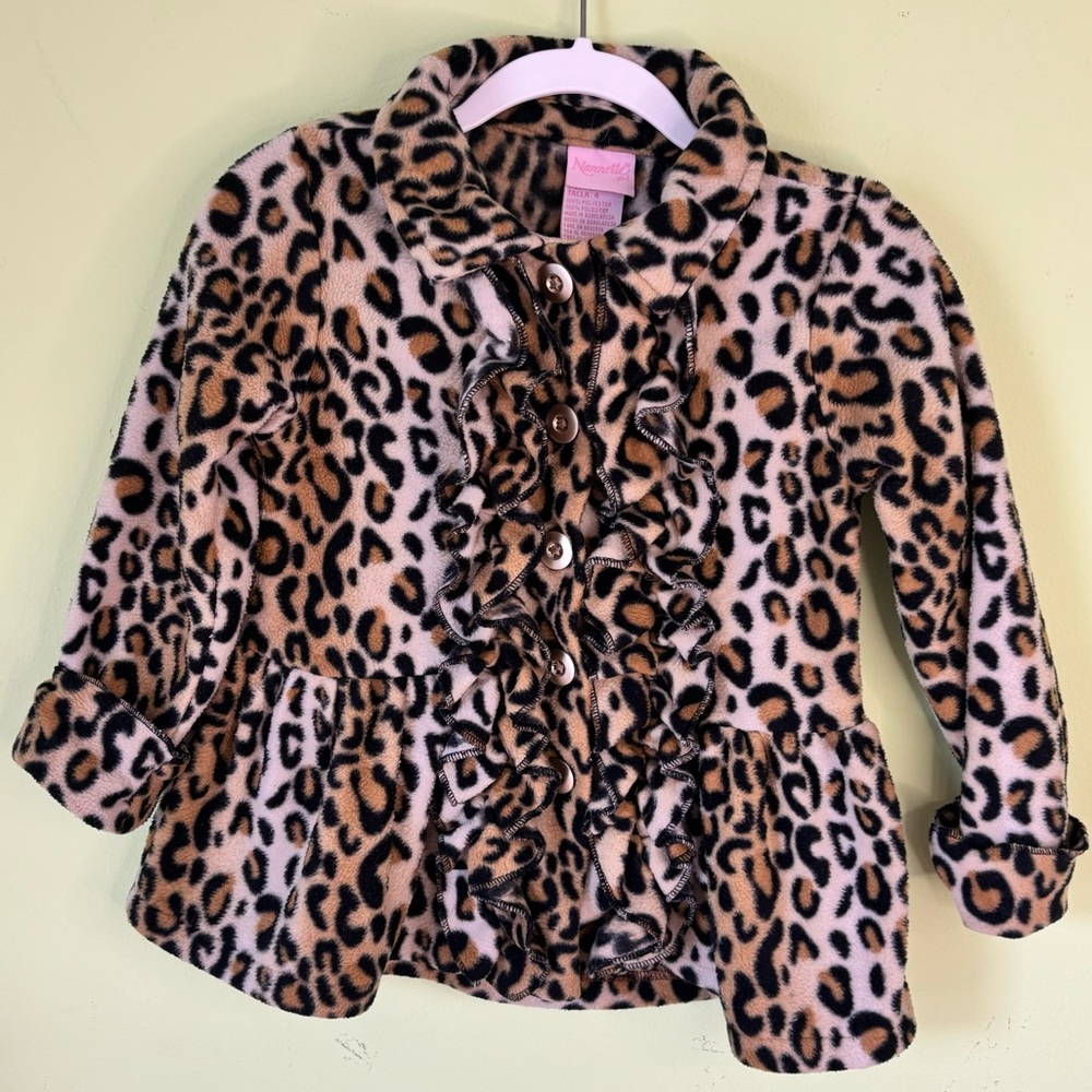NANETTE GIRL LEOPARD PRINT RUFFLE ACCENT FLEECE JACKET COAT GIRLS SIZE 4 CUTE!!!